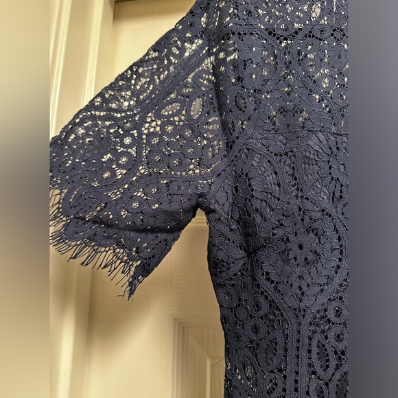 Never Worn with Tag Lulus Remarkable Navy Blue Sheer Lace Short Sleeve Dress - Picture 5 of 11